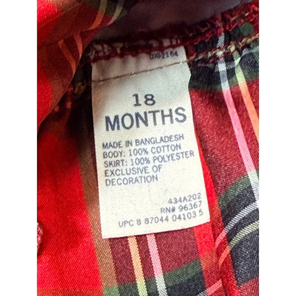 Osh Kosh B'gosh Girls Denim Overall Plaid Dress size 18 months.